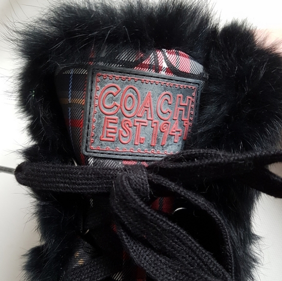 Authentic Coach Jennie Boots Tartan Fur Monogram - Picture 6 of 8